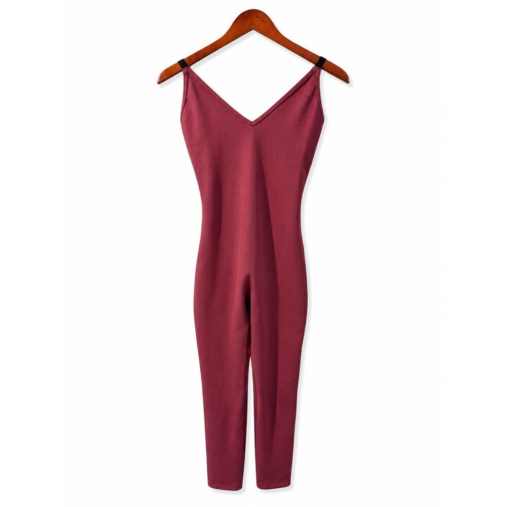 Nike JDI Plunge Back Ribbed Jumpsuit • Pink • Size Medium